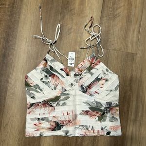 Express floral pleated linen-blend tie strap Cami